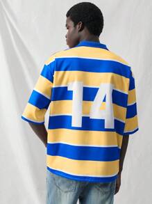 Manfinity VCAY 男士时尚休闲日常条纹和数字印花短袖 Polo 衫 - 彩色 - 查看 2