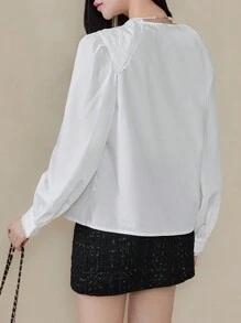 EastFlair Women's French Lace Trim Naval Collar Blouse