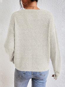 SHEIN Frenchy Notched Neck Drop Shoulder Collar Detail Sweater - White - View 2