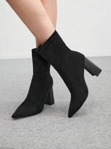 CUCCOO BIZCHIC Women's High Heel Chunky Heel Pointed Toe Elastic Suede Ankle Boots For Christmas And New Year Holiday Valentines Valentine Day Spring Shoes