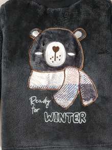 SHEIN Playful Pals Young Boy Cute Bear Graphic Long Sleeve Long Pants Plush Pajama Set, Comfortable And Warm, Grey - Grey - View 3