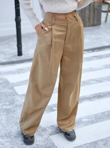 GENKIRA Women's Casual Plain Color Loose Fit Business Pants - Khaki - View 7