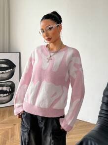 Coolane 女士圆领长袖印花简约休闲上衣 - 粉色 - 查看 6