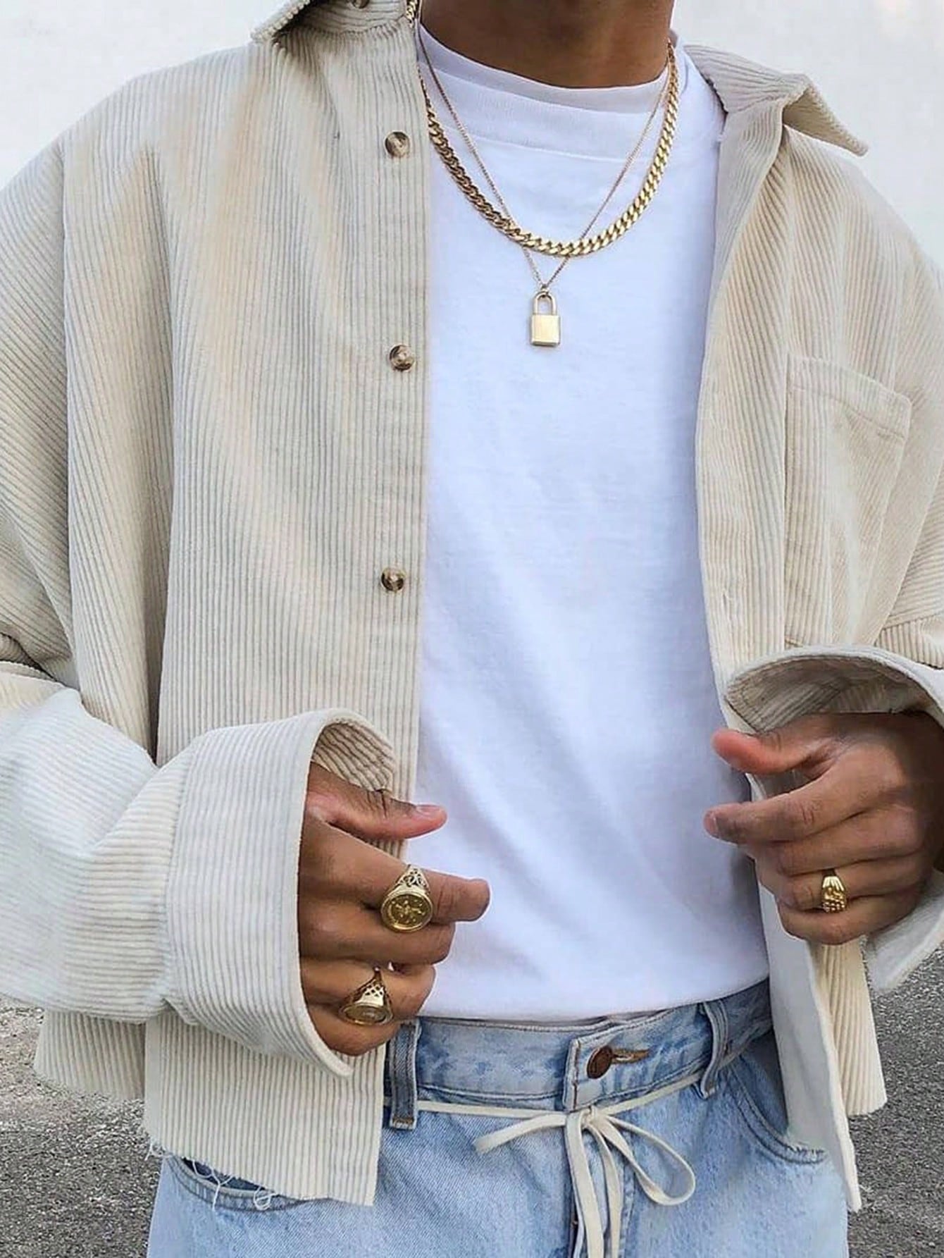 Manfinity Dauomo Plus Size Men Solid Color Long Sleeve Single Breasted Pocket Casual Shacket For Autumn