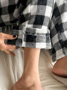 DAZY Coral Fleece Plaid Pattern Soft Straight-Leg Sleepwear Bottom Fall,Winter Fluffy