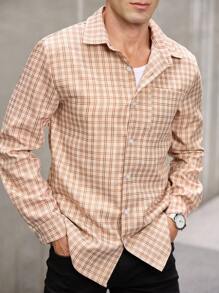 Manfinity Homme قميص كاجول طويل الأكمام للرجال بطباعة مربعات، للخريف ،للخروج - متعدد الألوان - مشاهدة 6