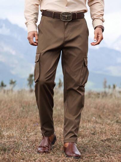 Manfinity Nomadique Calça comprida casual masculina com bolso simples e design minimalista, uso diário