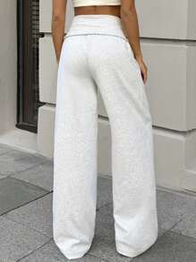 Cottnline Pantalones anchos con detalle de cintura en gris para mujer - Gris - Ver 2