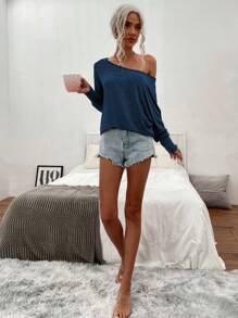SHEIN LUNE 1 pieza Blusa de mujer de manga larga con hombro oblicuo, casual para uso diario