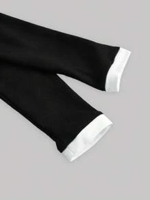 SHEIN MOD Váy thun tennis thắt lưng màu trắng cho nữ, Váy dệt kim dài tay trở lại trường, Váy nữ mùa thu, Váy dạ hội ngắn, Váy xanh navy - màu đen - Xem 3
