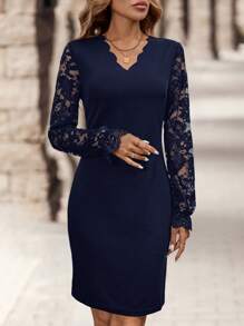 EMERY ROSE Women Short Dress, Winter Women Dress, Thanksgiving Women Outfit, Elegant Dress, Elegant Women Dresses, Lace Dress, Fall Women Clothes Dress, Lace Long Sleeve Sexy Black Dress, Fall Women Outfits, Long Sleeve Dress, Long Fall Dress, Black