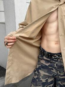 Manfinity VCAY 1 件男士编织时尚休闲宽松长袖纽扣大码衬衫，适合日常穿着