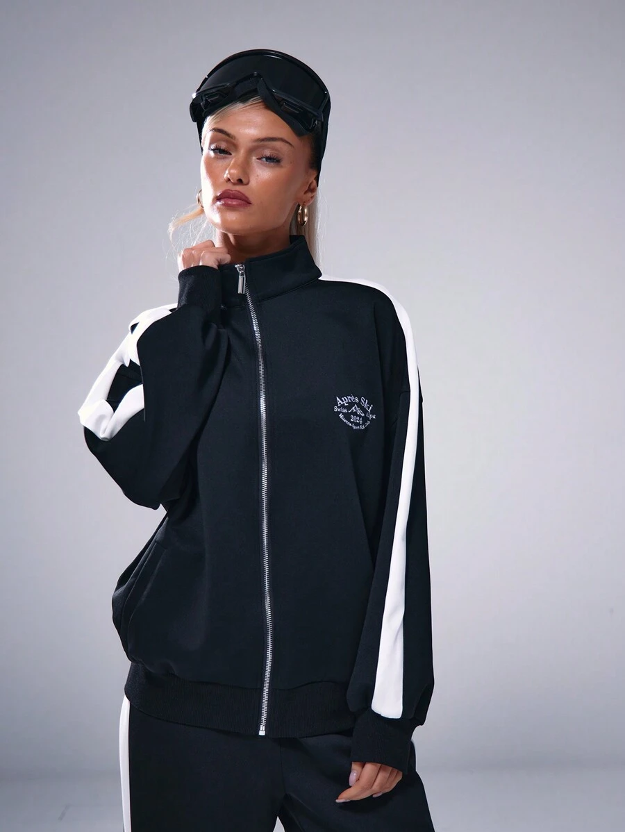 Musera Sport Ski High Neck Contrast Zip Up Jacket , Padel, Tennis, Pickleball - Black - View 1
