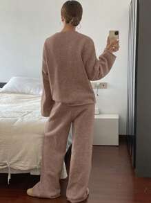 DAZY 2pcs Set Women Minimalist Solid Color Crew Neck Sweater And Long Pants