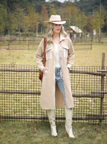 LanaWest Plaid Flap Pocket Drop Shoulder Teddy Outerwear Fall Cloth For Women - Multicolor - View 8