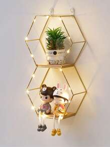 1pc Nordic Ins Style Wall-Mounted Hexagon Storage Shelf For Living Room, Study Room. Creative Metal Wall Decoration For Books And Small Items Valentine's Day, Valentines Wedding, Birthday,Room Decor,Room Decor,Home Decor,Bedroom Decor,Wedding Decor,House Decor,Home Decor Items,Room Decoration Stuff,Room Decor Bedroom,Easter,Storage,Organization And Storage,Bathroom Decor,Bathroom Organizer,Wall Art - Gold - View 2