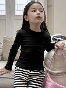 Dazy Kids Kleine Mädchen Einfarbiges Shirt, das zu allem passt, Outfit für den Herbst