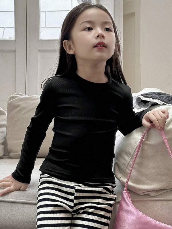 Dazy Kids Kleine Mädchen Einfarbiges Shirt, das zu allem passt, Outfit für den Herbst