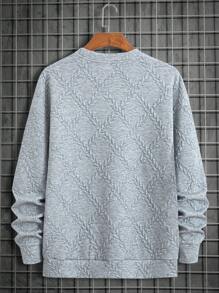 Manfinity Homme Men's Casual Solid Color Textured Pullover Sweatshirt For Autumn,Grey Sweater - Grey - View 2