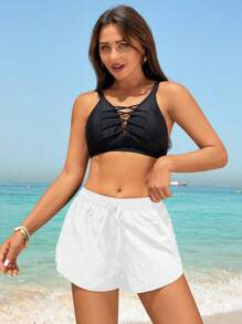 Swim SPRTY Quần Bikini Viền Xoắn Màu Trơn Đi Biển Mùa Hè Cho Nữ - trắng - Xem 5