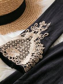 SHEIN Clasi Women's Elegant Patchwork Water Soluble Lace Keyhole Neck Mid-Length Dress, Autumn Maxi Women Outfit