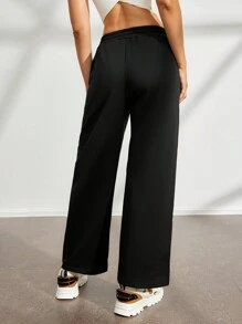 SHEIN Sports Women Solid Color Drawstring Pocket Straight Leg Outdoor Sports Pants