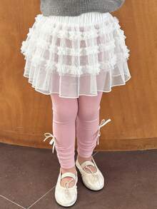 DAZY Chân váy xếp ly ren lưới eo chun cho bé gái, mùa thu - trắng - Xem 8