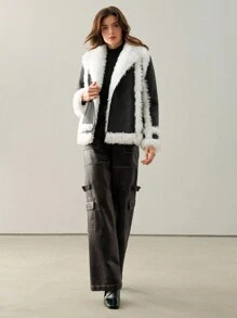 Anewsta Color-Block Knit Bomber Jacket For Women, Winter - Black - View 5