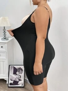 SHEIN CURVE+ Curve Plus Crotchless Shapewear Unitard Romper - Black - View 4