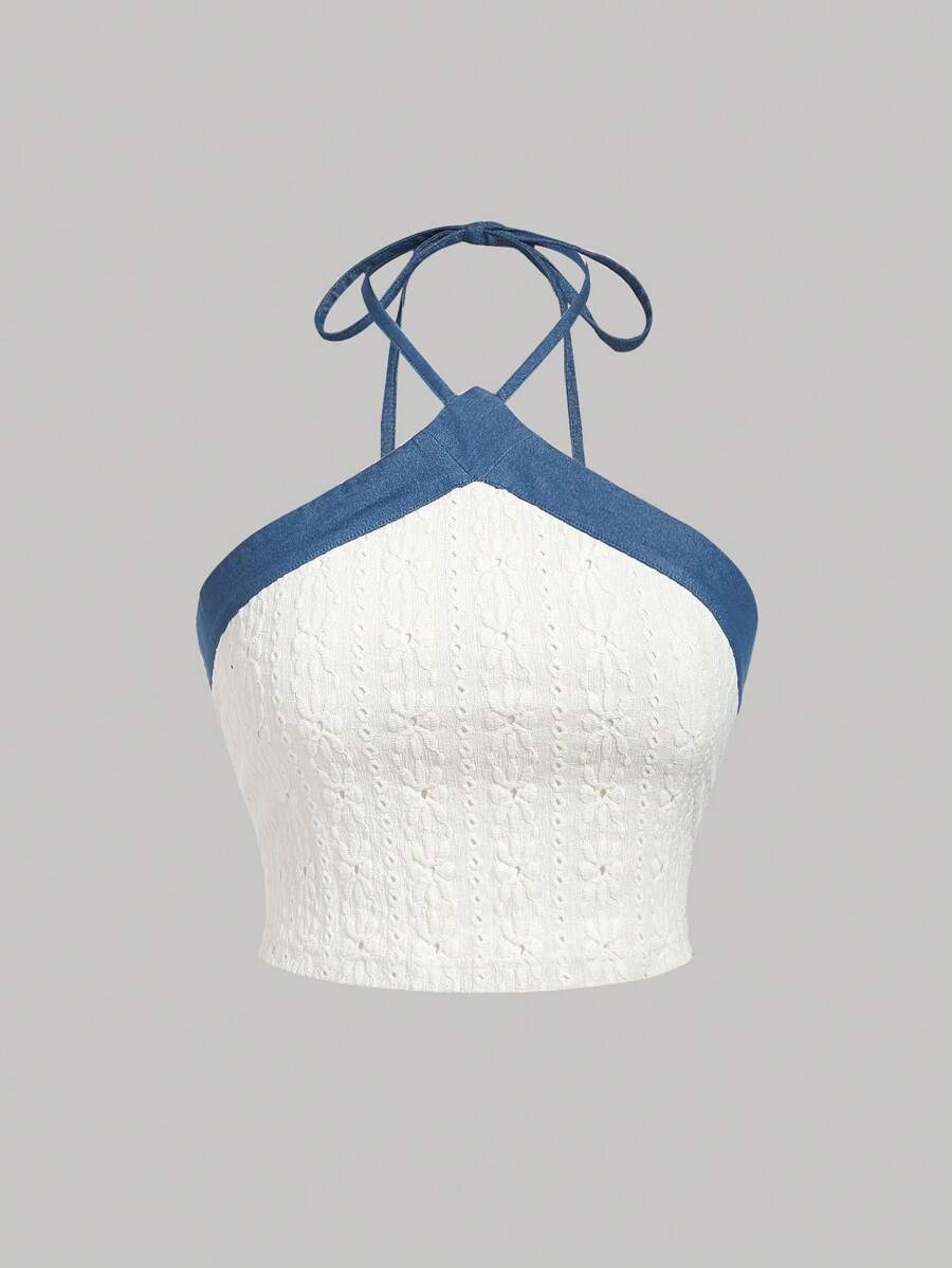 SHEIN MOD Plus Size Vintage Jacquard Knit Contrast Trim Tank Top - White - View 1