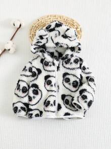 Cozy Pixies Baby Girl Unisex Cartoon Panda & Bear Hooded Thermal Lined Zipper Jacket, Casual, Sports And Outdoor Daily Wear, Autumn/Winter