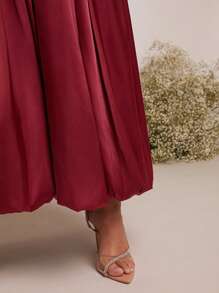 L'Amorae Robe bandeau élégante plissée de couleur unie pour femme, modèle d'été - Rouge - Voir 4