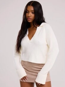 MUSERA Áo len cổ chữ V có cổ, kiểu dáng Y2K, mùa xuân, thường ngày, dễ thương, phong cách thập niên 90, thích hợp mặc vào mùa hè. - Màu Khaki - Xem 1