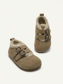 Cozy Pixies Giày bệt thường ngày ấm áp lót nhung cho bé gái mới biết đi, mùa thu/đông - Màu Khaki - Xem 8