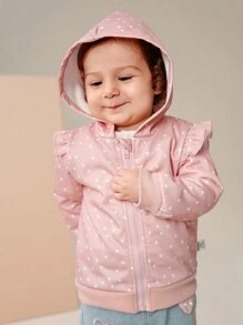 SHEIN Playful Pals 女婴圆点针织夹克，流行时尚外套，春/秋