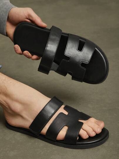 SHUZIA Herren Luxus Schwarz Slide Sandalen mit klassischem Ausschnitt Oberteil und verstellbarem Riemen - zeitlose Bequemlichkeit und Vielseitigkeit Sommerschuhe Frühlingssschuhe Ostergeschenk Muttertags Geschenk