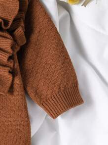 Baby Girl Cute Ruffled Floral Knit Romper - Brown - View 5