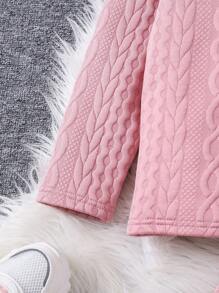 SHEIN 2pcs/Set Young Girl Crew Neck Cable Knit Rabbit Pattern Long Sleeve Top & Long Pants Pajama Sets, Warm For Autumn/Winter - Dusty Pink - View 7