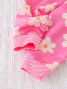 Cozy Pixies 2pcs/Set Baby Girl Floral Print Ruffle Collar Sweatshirt And Elastic Cuff Pants - Pink - View 7