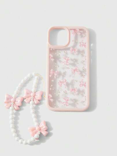 Kawaii 1 pieza Funda de teléfono con diseño de lazo rosa compatible con iPhone 11 12 13 14 15 Pro Max