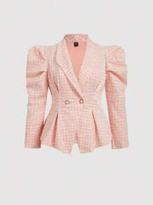 SHEIN MOD 秋冬大码前扣长袖简约休闲两件套上衣和裤子 - 粉色 - 查看 7