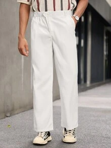 Manfinity CasualCool Quần âu nam trơn màu đa năng thường ngày, quần dài ống đứng màu trắng trơn, dành cho bố và chồng, quà tặng bạn trai - trắng - Xem 7