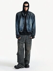 Manfinity VCAY Men's Ombre Snap Front Casual Long Sleeve Denim Jacket, Street Style