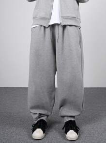 DAZY Men's Casual Solid Color Drawstring Waist Slant Pocket Loose Flare Leg Pants,Fall Clothes Men Joggers - Grey - View 4