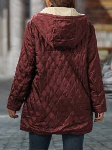 SHEIN LUNE Plus Size Zip Front Quilted Chuck On Liner Long Sleeve Minimalist Hooded Borg Fleece Mid Length Jacket For Winter Clothes Casual Daily Wear For New Year Clothes - Red - View 2
