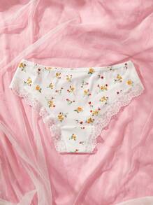 Braguitas triangulares acanaladas con ribete de encaje en contraste y flores pequeñas para adolescentes