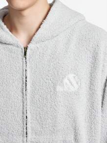 NEON BLANC 男士毛圈布全拉鍊字母刺繡連帽衛衣，長袖帽衫，適合送給朋友、丈夫、男友的禮物，適用秋冬春季，Y2K風格 - 白色 - 查看 4