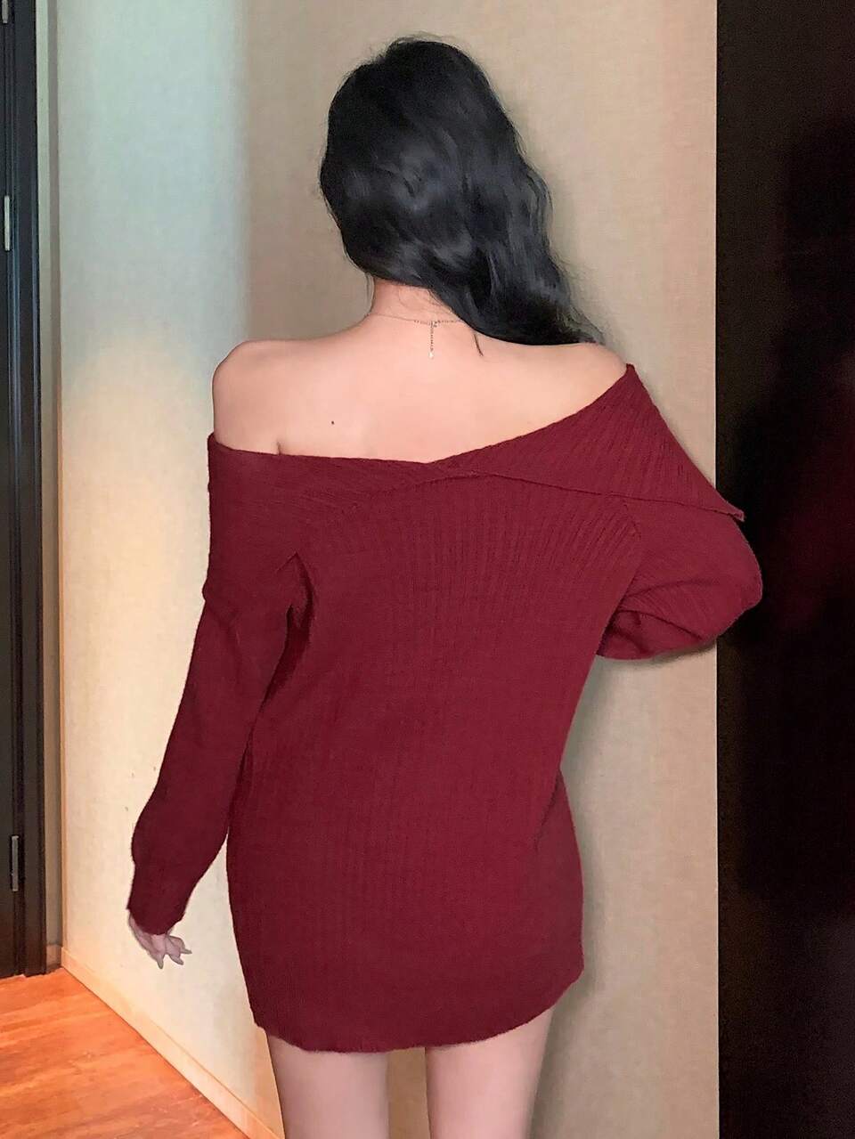 Women Plain Loose Off-Shoulder Long Sleeve Casual Cropped Sweater ,New Year Eve Off Shoulder Sweater,Fall Clothes Christmas