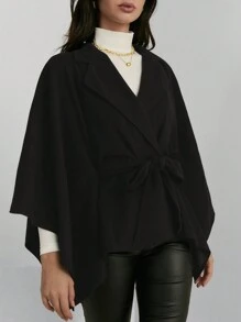 Firerie 1pc Women Solid Color Lapel Cape Sleeve Elegant Regular Coat