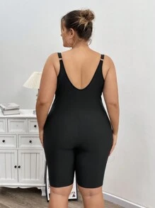 SHEIN CURVE+ Curve Plus Crotchless Shapewear Unitard Romper - Black - View 2
